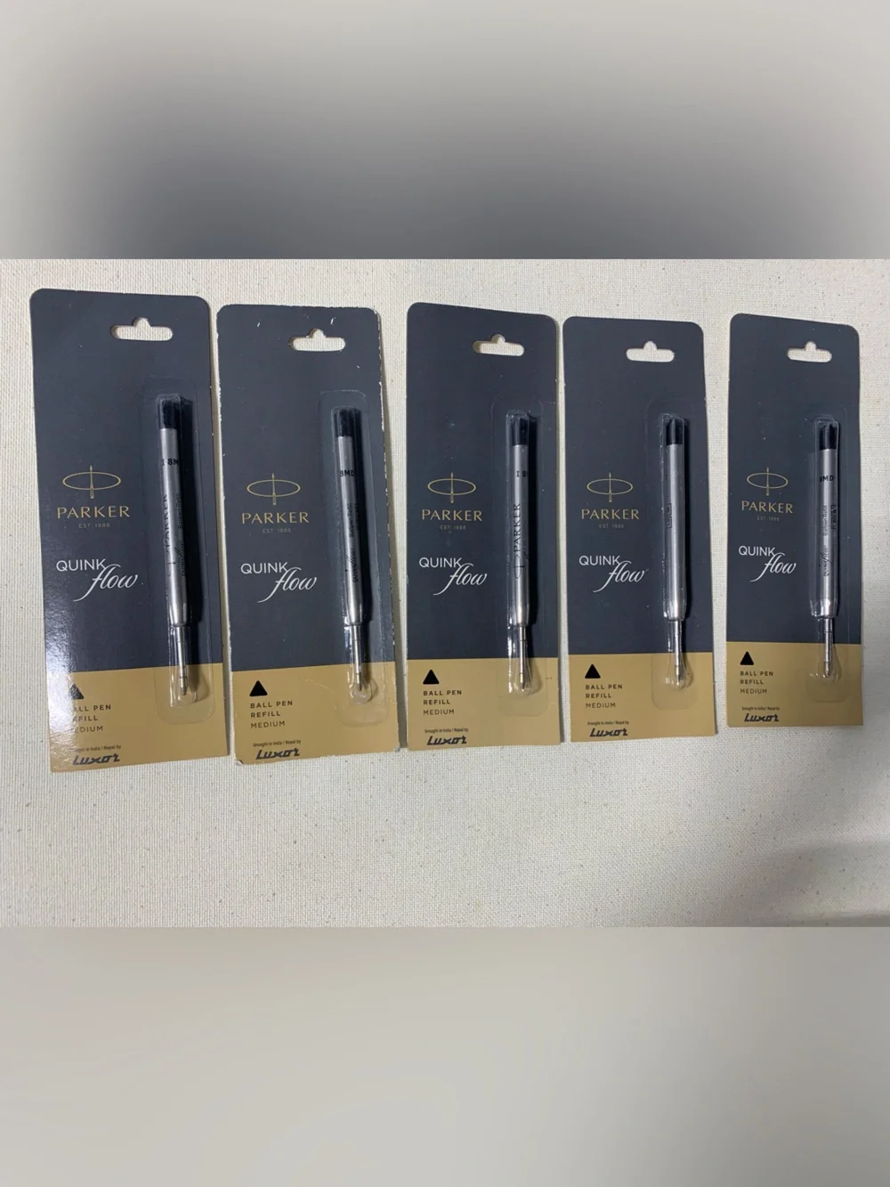 New Five (5) Parker Quink Flow Ball Point Pen Refills Black Ink Medium